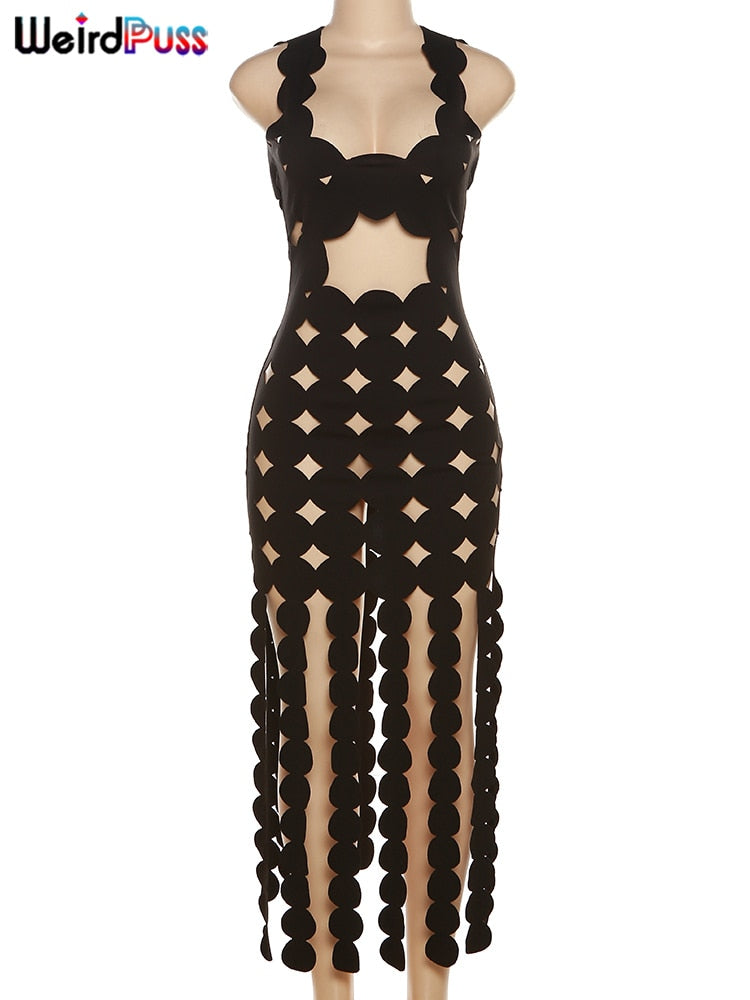 Hollow Coquette Tassel Dress