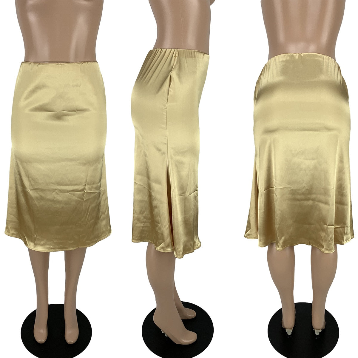 Elegant Satin High Waist Knee Length Mermaid Skirt