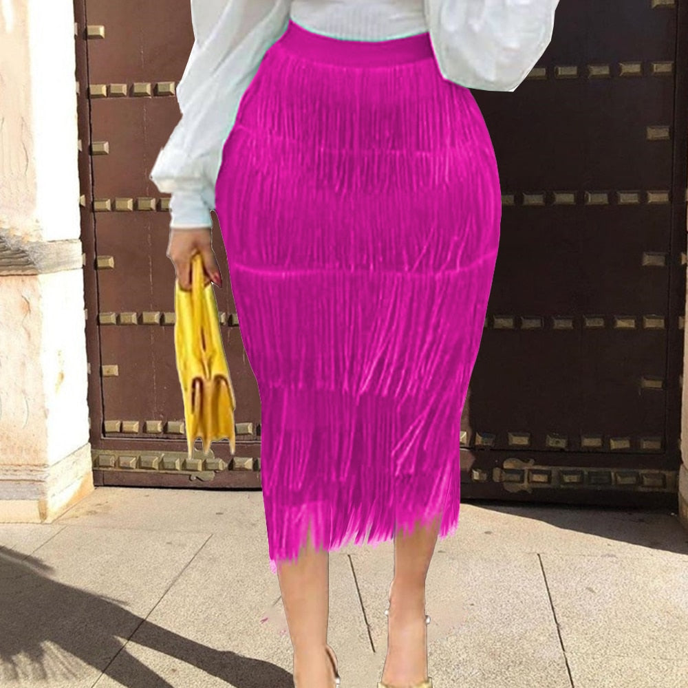 Fringe Bodycon Pencil Tassel Skirt