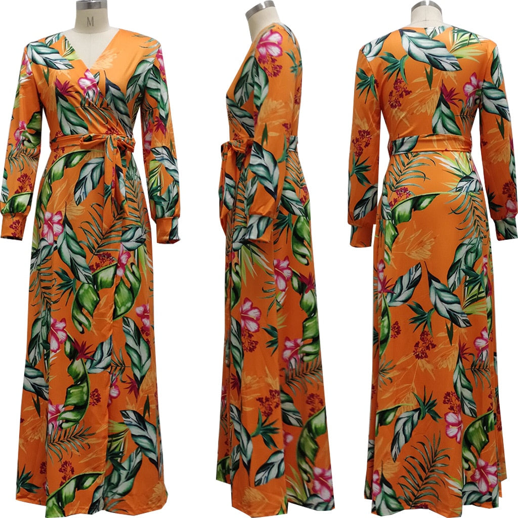 Full Sleeve V-neck Maxi Dress