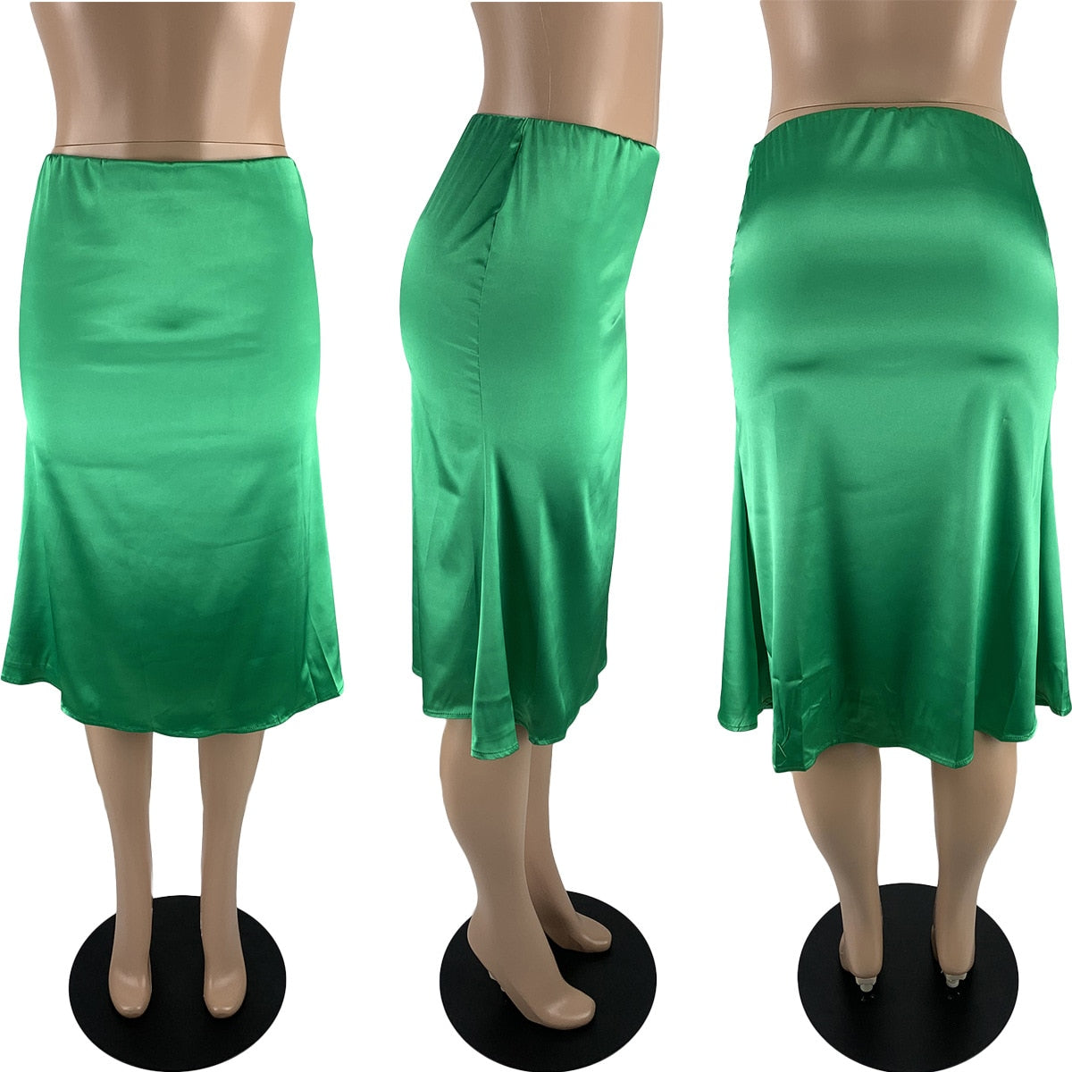 Elegant Satin High Waist Knee Length Mermaid Skirt