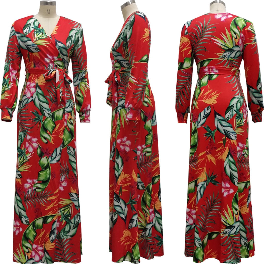 Full Sleeve V-neck Maxi Dress