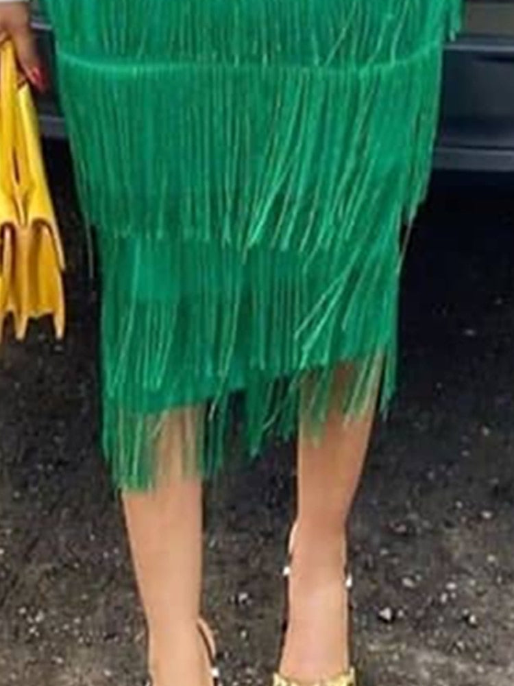 Fringe Bodycon Pencil Tassel Skirt