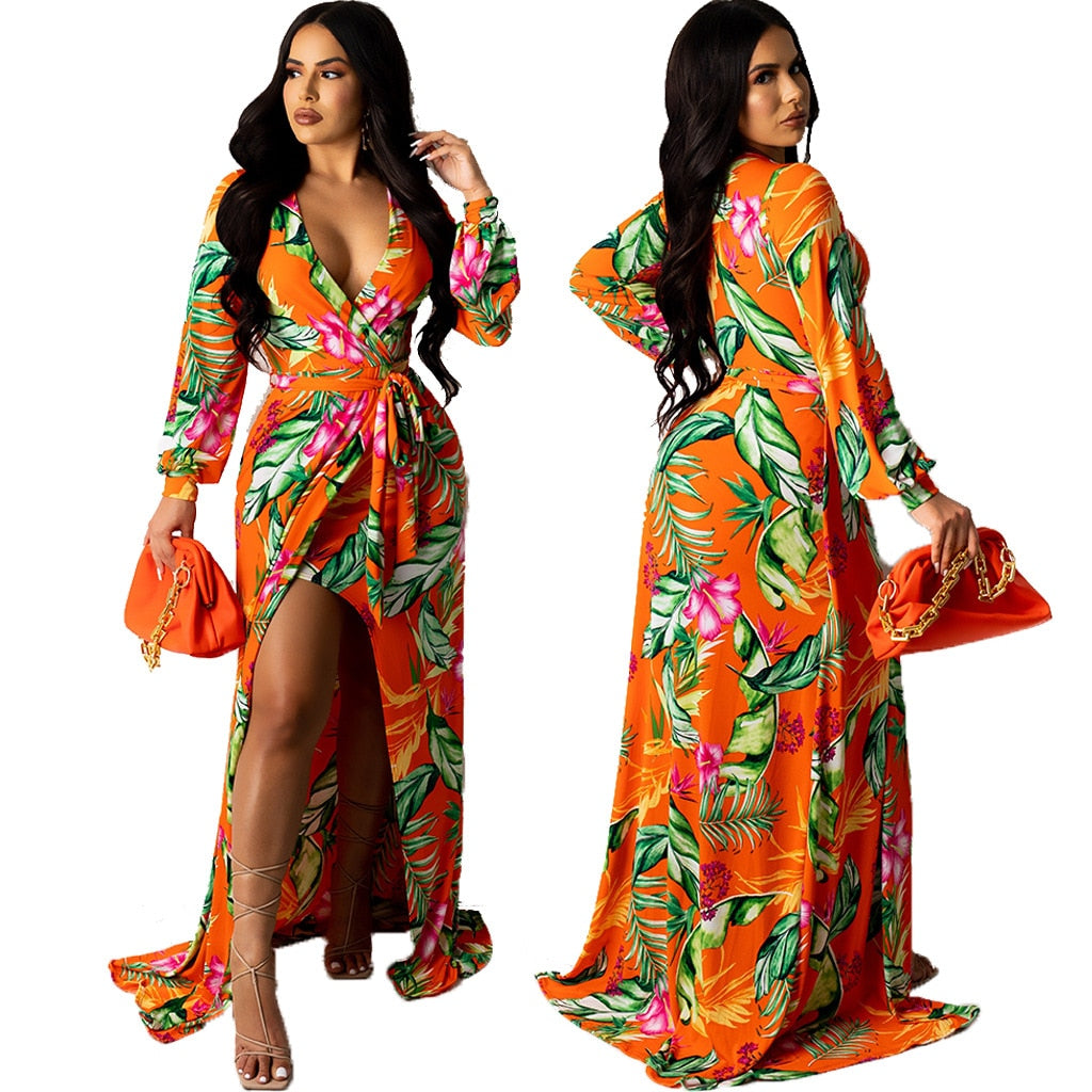 Full Sleeve V-neck Maxi Dress