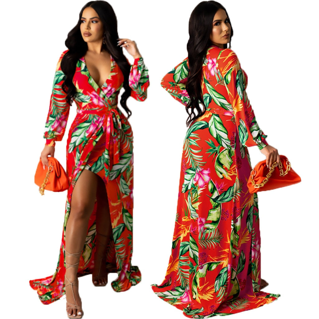 Full Sleeve V-neck Maxi Dress