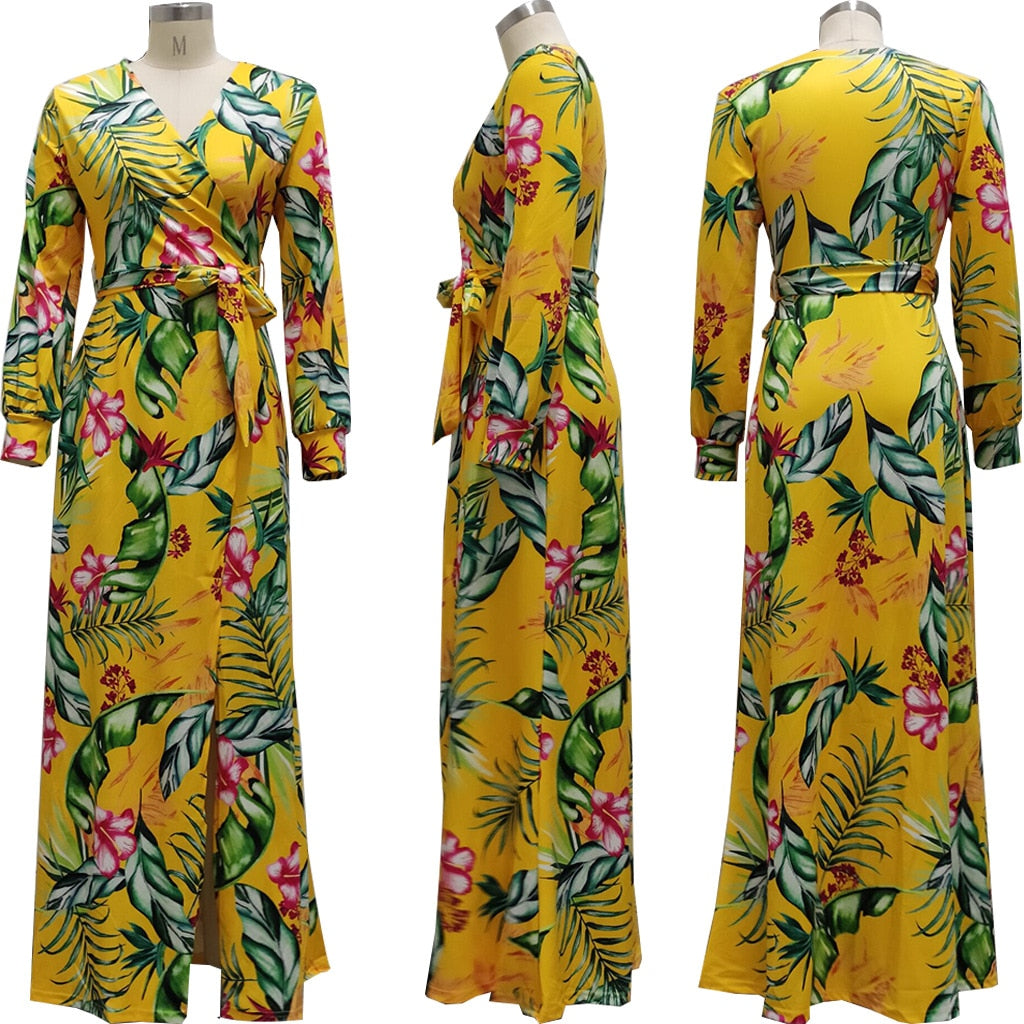 Full Sleeve V-neck Maxi Dress